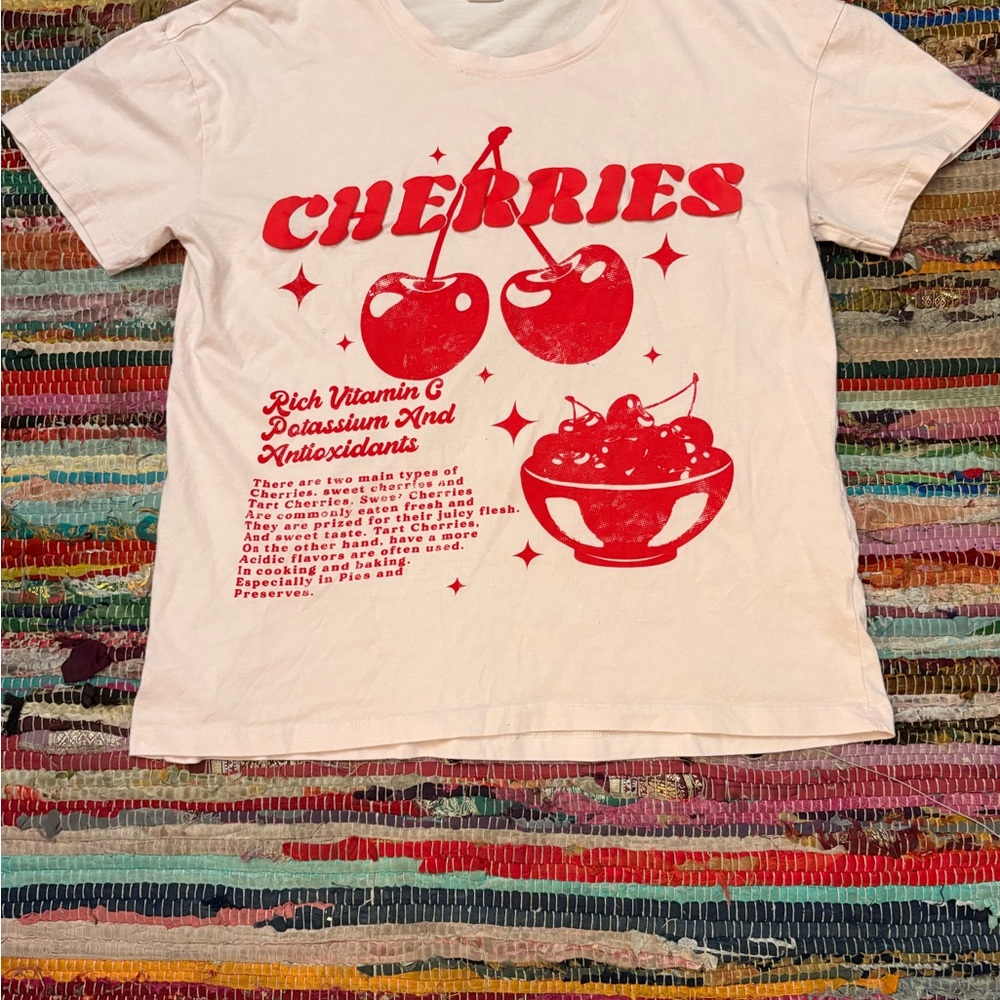 Cherries Graphic Kids T-Shirt - Light Pink& Red